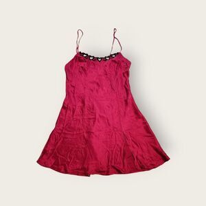 Vintage 90s Victoria's Secret red and black heart neckline mini slip dress